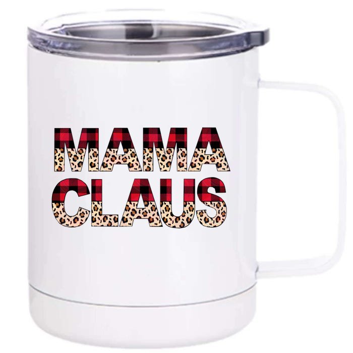 Mama Claus Leopard Gift Design Christmas Red Plaid Leopard Gift Front & Back 12oz Stainless Steel Tumbler Cup