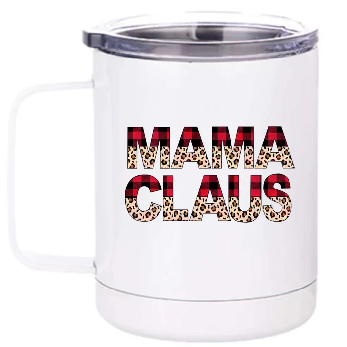 Mama Claus Leopard Gift Design Christmas Red Plaid Leopard Gift Front & Back 12oz Stainless Steel Tumbler Cup