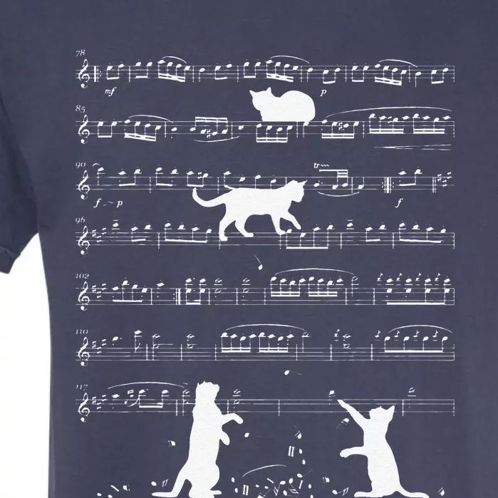 Musician Cat Lover Funny Cute Kitty Playing Music Note Clef Garment-Dyed Heavyweight T-Shirt