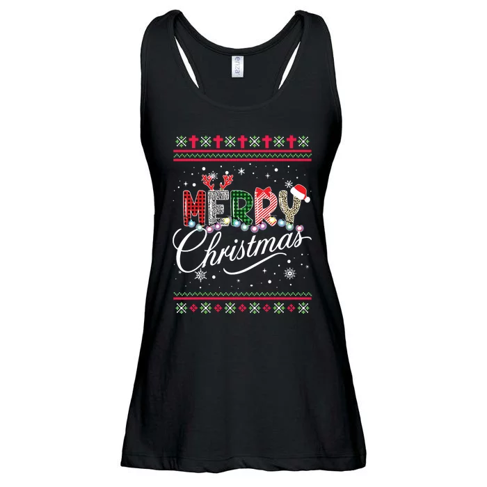 Merry Christmas Leopard Buffalo Red Plaid Ladies Essential Flowy Tank