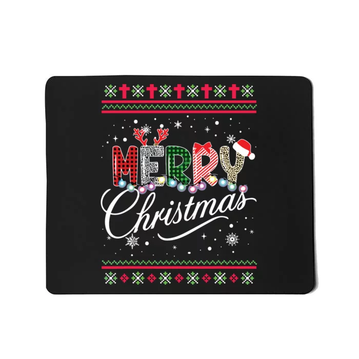 Merry Christmas Leopard Buffalo Red Plaid Mousepad