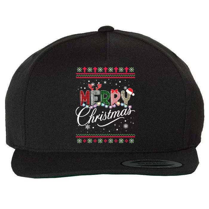 Merry Christmas Leopard Buffalo Red Plaid Wool Snapback Cap