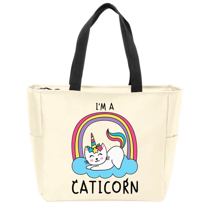 Magical Cat Lover Unicorn Rainbow Design Zip Tote Bag