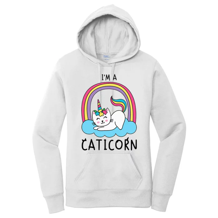 Magical Cat Lover Unicorn Rainbow Design Women's Pullover Hoodie