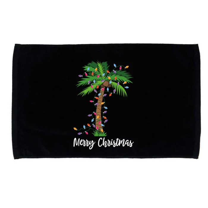 Merry Christmas Lights Palm Tree Beach Xmas Pajama Funny Gift Microfiber Hand Towel