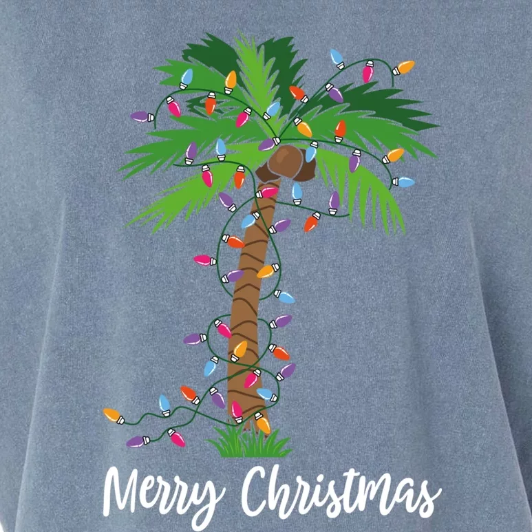 Merry Christmas Lights Palm Tree Beach Xmas Pajama Funny Gift Garment-Dyed Women's Muscle Tee