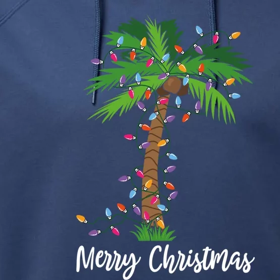 Merry Christmas Lights Palm Tree Beach Xmas Pajama Funny Gift Performance Fleece Hoodie