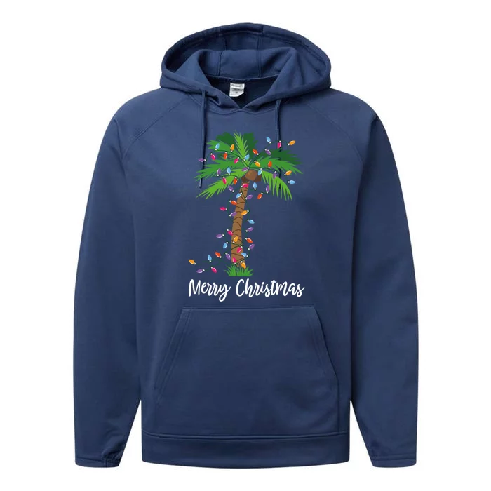 Merry Christmas Lights Palm Tree Beach Xmas Pajama Funny Gift Performance Fleece Hoodie