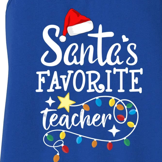 Merry Christmas Lights Teacher Gift SantaS Favorite Teacher Gift Women's Racerback Tank