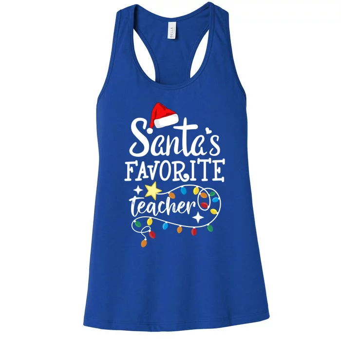 Merry Christmas Lights Teacher Gift SantaS Favorite Teacher Gift Women's Racerback Tank