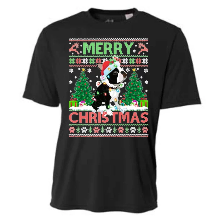 Merry Christmas Lighting Ugly Boston Terrier Christmas Premium Cooling Performance Crew T-Shirt