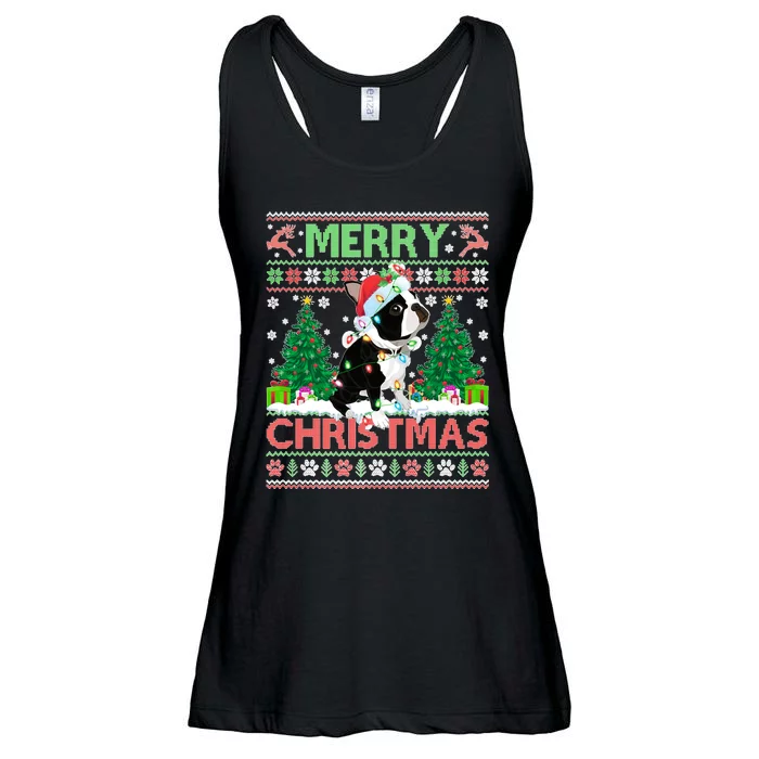 Merry Christmas Lighting Ugly Boston Terrier Christmas Premium Ladies Essential Flowy Tank