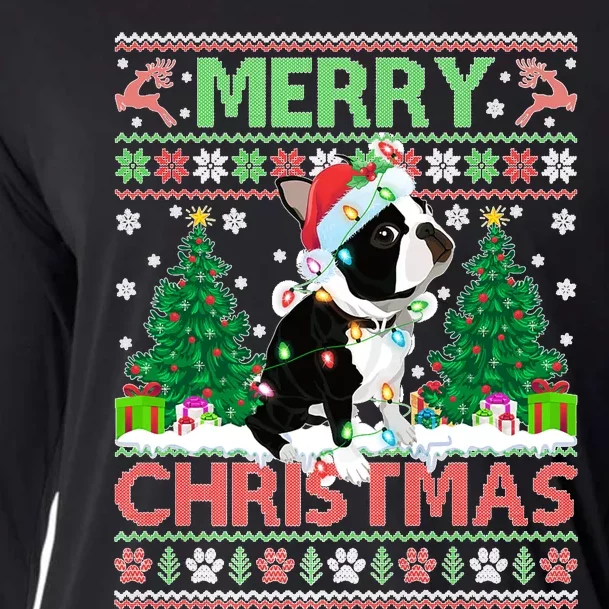 Merry Christmas Lighting Ugly Boston Terrier Christmas Premium Cooling Performance Long Sleeve Crew