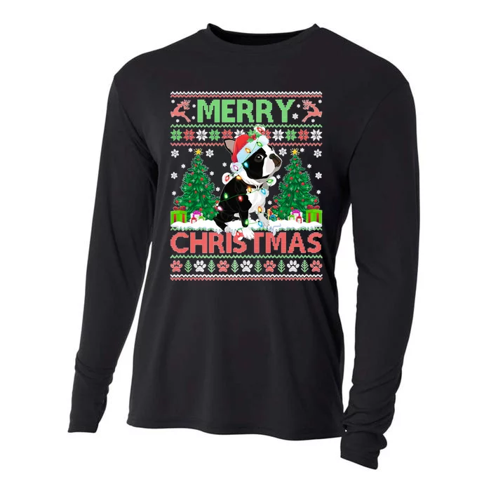 Merry Christmas Lighting Ugly Boston Terrier Christmas Premium Cooling Performance Long Sleeve Crew