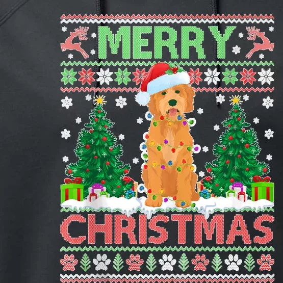 Merry Christmas Lighting Ugly Goldendoodle Christmas Tank Top Performance Fleece Hoodie