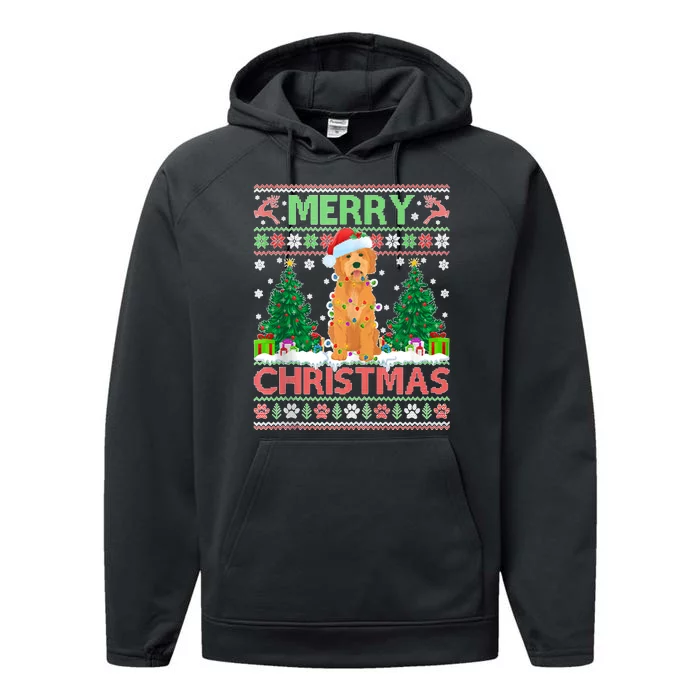 Merry Christmas Lighting Ugly Goldendoodle Christmas Tank Top Performance Fleece Hoodie