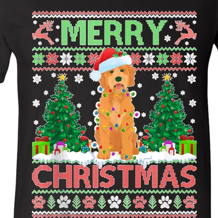 Merry Christmas Lighting Ugly Goldendoodle Christmas Tank Top V-Neck T-Shirt