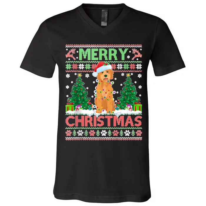 Merry Christmas Lighting Ugly Goldendoodle Christmas Tank Top V-Neck T-Shirt