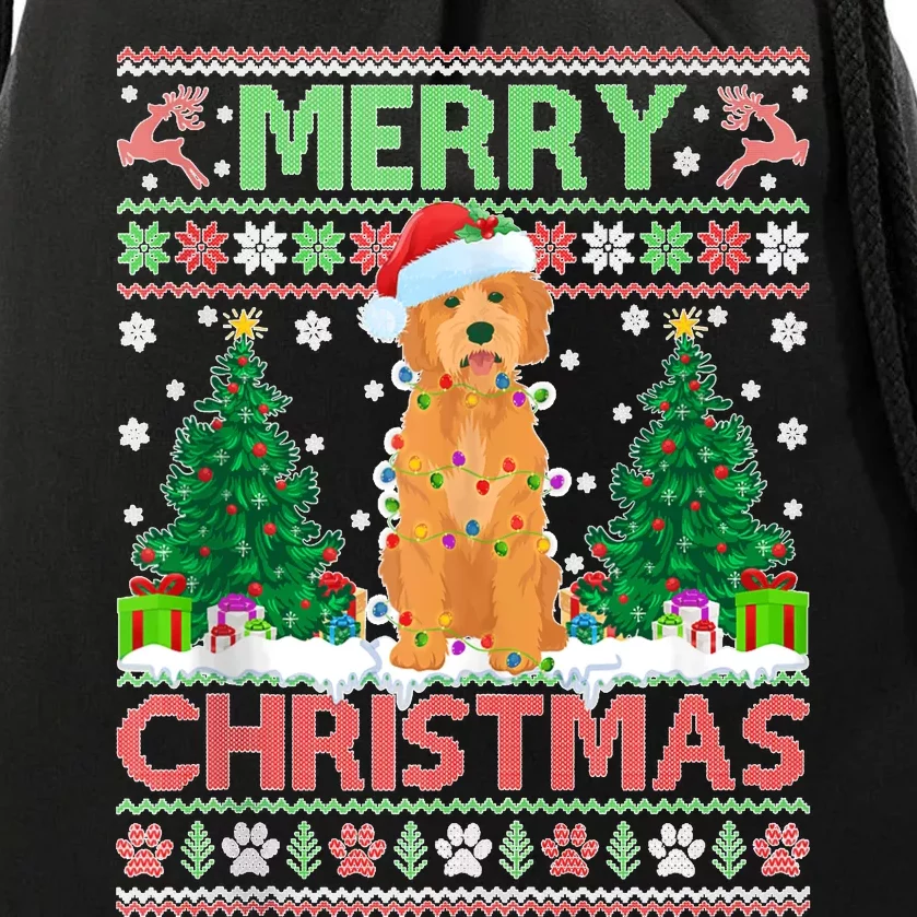 Merry Christmas Lighting Ugly Goldendoodle Christmas Tank Top Drawstring Bag