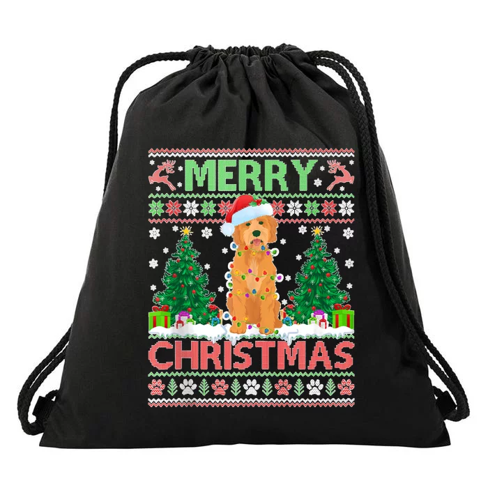 Merry Christmas Lighting Ugly Goldendoodle Christmas Tank Top Drawstring Bag