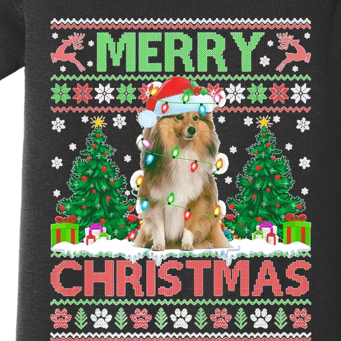 Merry Christmas Lighting Ugly Sheltie Christmas Premium Baby Bodysuit