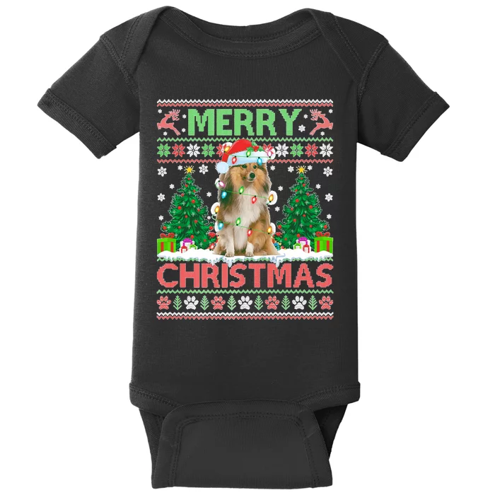 Merry Christmas Lighting Ugly Sheltie Christmas Premium Baby Bodysuit