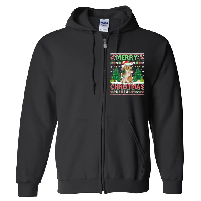 Merry Christmas Lighting Ugly Sheltie Christmas Premium Full Zip Hoodie