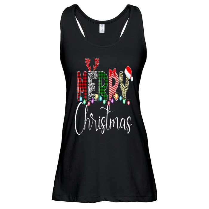 Merry Christmas Leopard Buffalo Red Plaid Santa Family Xmas Ladies Essential Flowy Tank