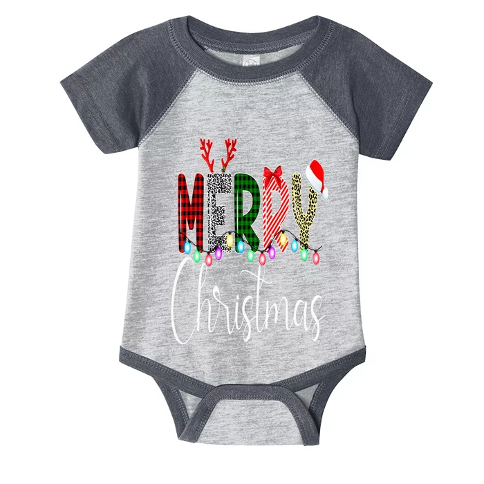 Merry Christmas Leopard Buffalo Red Plaid Santa Family Xmas Infant Baby Jersey Bodysuit