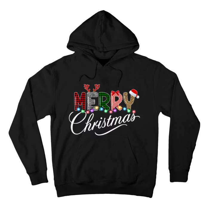 Merry Christmas Leopard Buffalo Red Plaid Lights Tall Hoodie