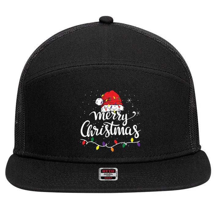 Merry Christmas Lights Red Santa Hat Xmas Family 7 Panel Mesh Trucker Snapback Hat