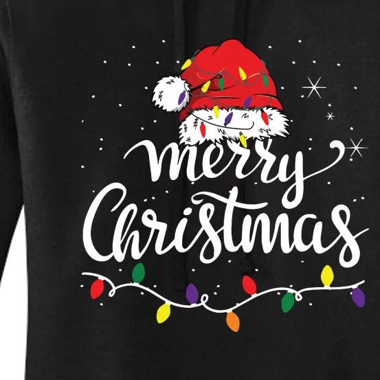 Merry Christmas Lights Red Santa Hat Xmas Family Women's Pullover Hoodie