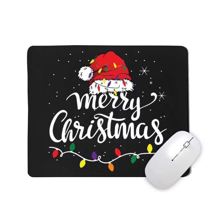 Merry Christmas Lights Red Santa Hat Xmas Family Mousepad