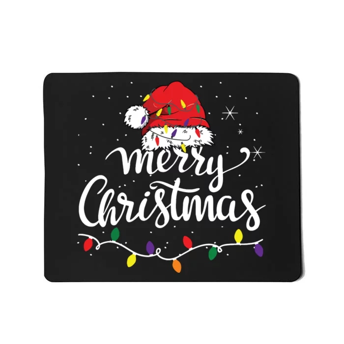 Merry Christmas Lights Red Santa Hat Xmas Family Mousepad