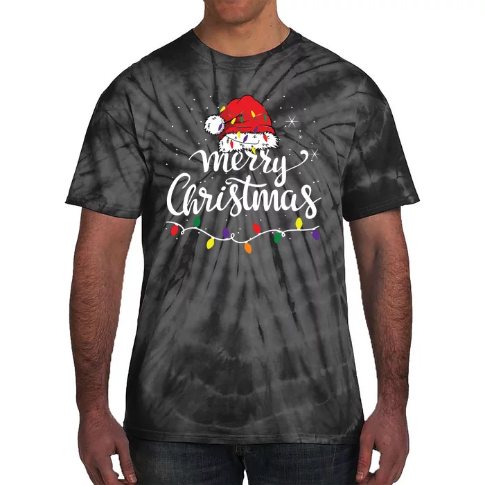 Merry Christmas Lights Red Santa Hat Xmas Family Tie-Dye T-Shirt