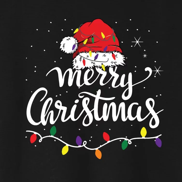 Merry Christmas Lights Red Santa Hat Xmas Family Women's Crop Top Tee