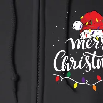 Merry Christmas Lights Red Santa Hat Xmas Family Full Zip Hoodie