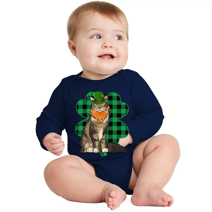 Maine Coon Leprechaun St Patricks Day Lucky Clover Gift Baby Long Sleeve Bodysuit