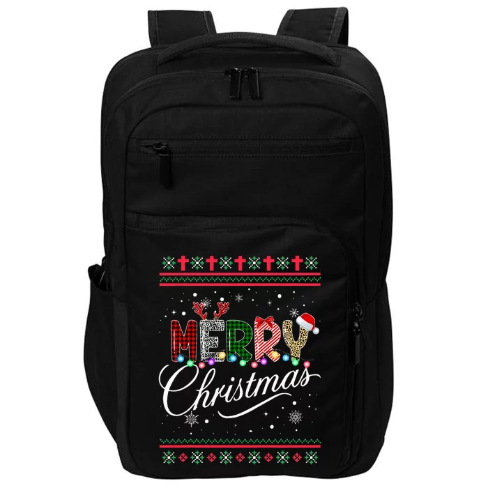 Merry Christmas Leopard Buffalo Red Plaid Impact Tech Backpack