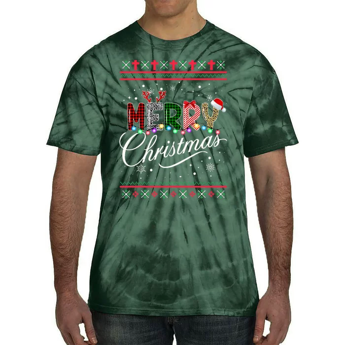 Merry Christmas Leopard Buffalo Red Plaid Tie-Dye T-Shirt