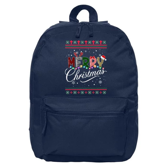 Merry Christmas Leopard Buffalo Red Plaid 16 in Basic Backpack