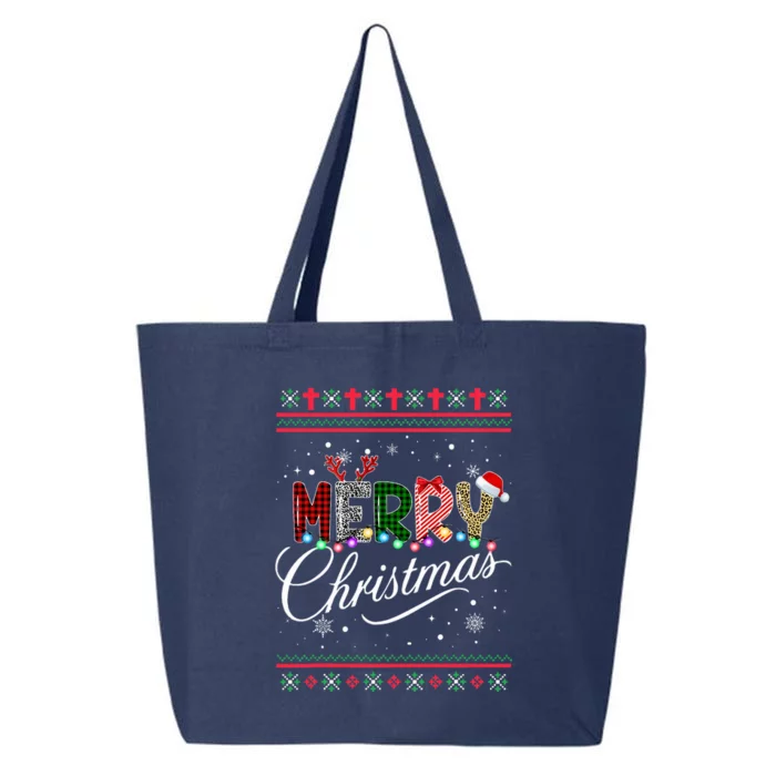 Merry Christmas Leopard Buffalo Red Plaid 25L Jumbo Tote