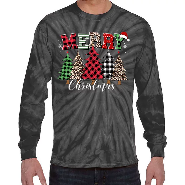 Merry Christmas Leopard Buffalo Red Plaid Hoodie Tie-Dye Long Sleeve Shirt