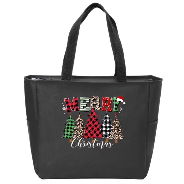 Merry Christmas Leopard Buffalo Red Plaid Hoodie Zip Tote Bag