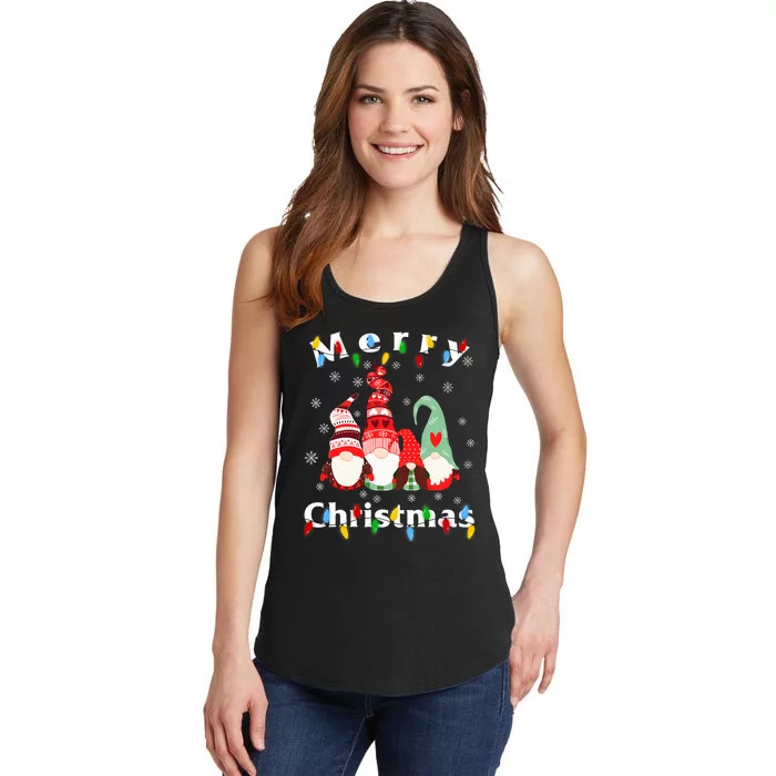 Merry Christmas Light Gnome Pajamas Ladies Essential Tank