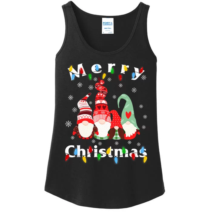 Merry Christmas Light Gnome Pajamas Ladies Essential Tank