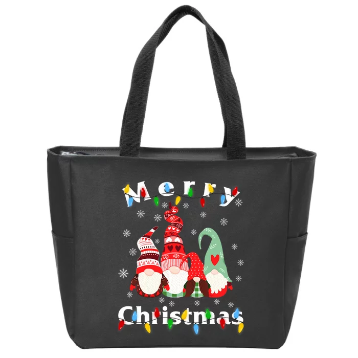 Merry Christmas Light Gnome Pajamas Zip Tote Bag