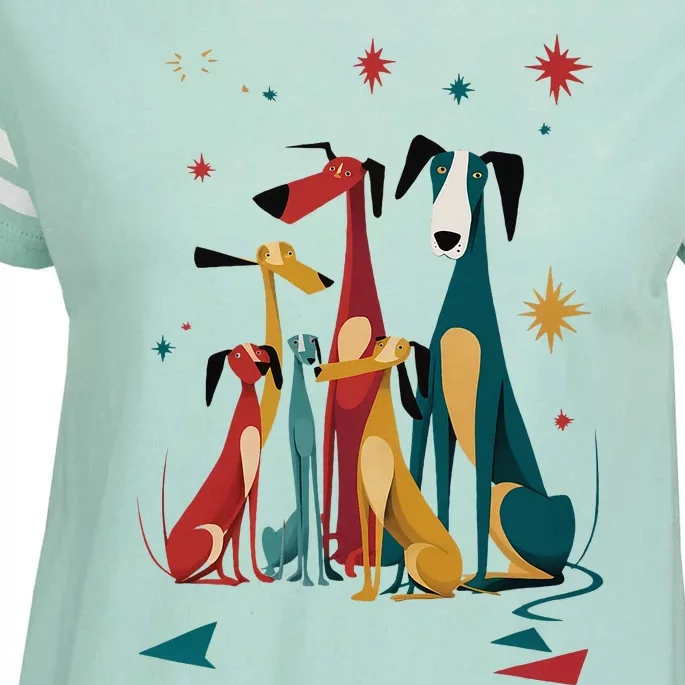 Mid Century Long Neck Dogs 50s 60s Style Enza Ladies Jersey Football T-Shirt