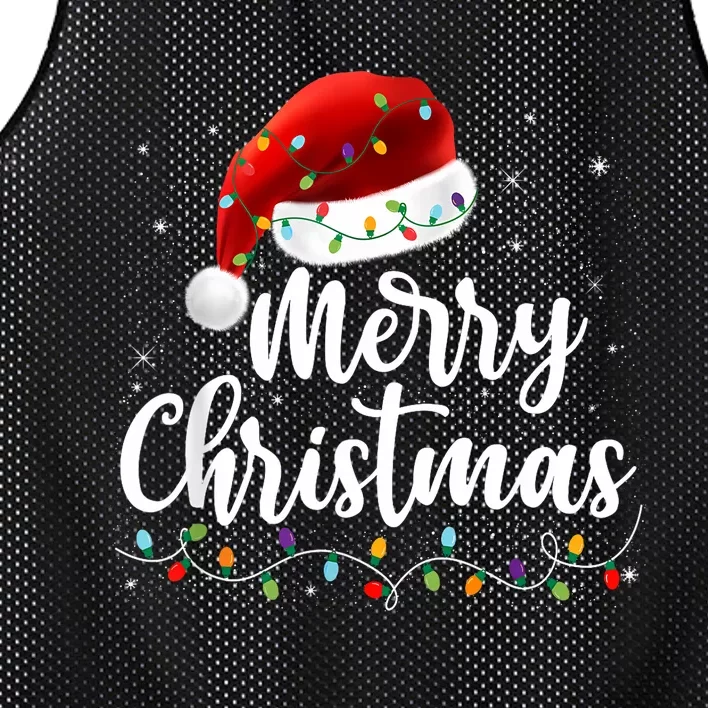 Merry Christmas Lights Red Santa Hat Xmas Family Mesh Reversible Basketball Jersey Tank