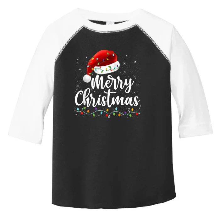 Merry Christmas Lights Red Santa Hat Xmas Family Toddler Fine Jersey T-Shirt